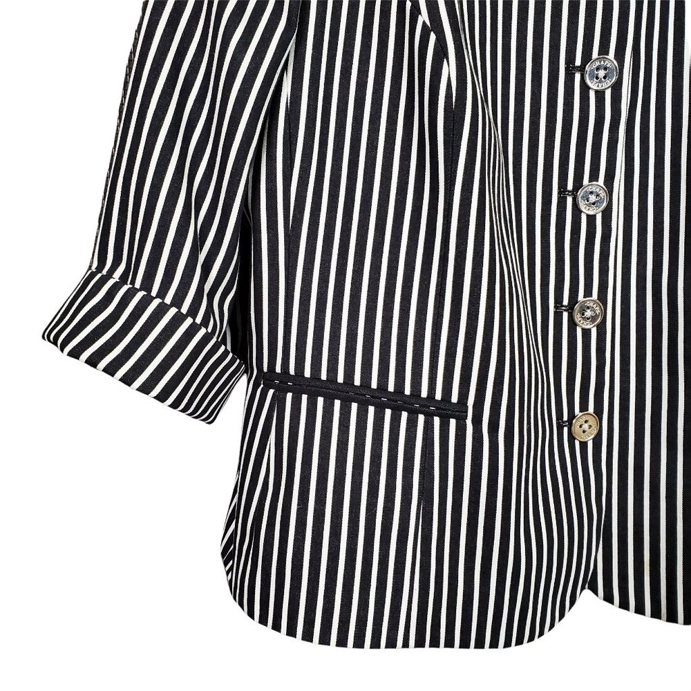 Chaps Size 2X Blazer Beverly Hills Cotton Stripe Cuffed Sleeves Shaped Fit Black - Picture 5 of 8